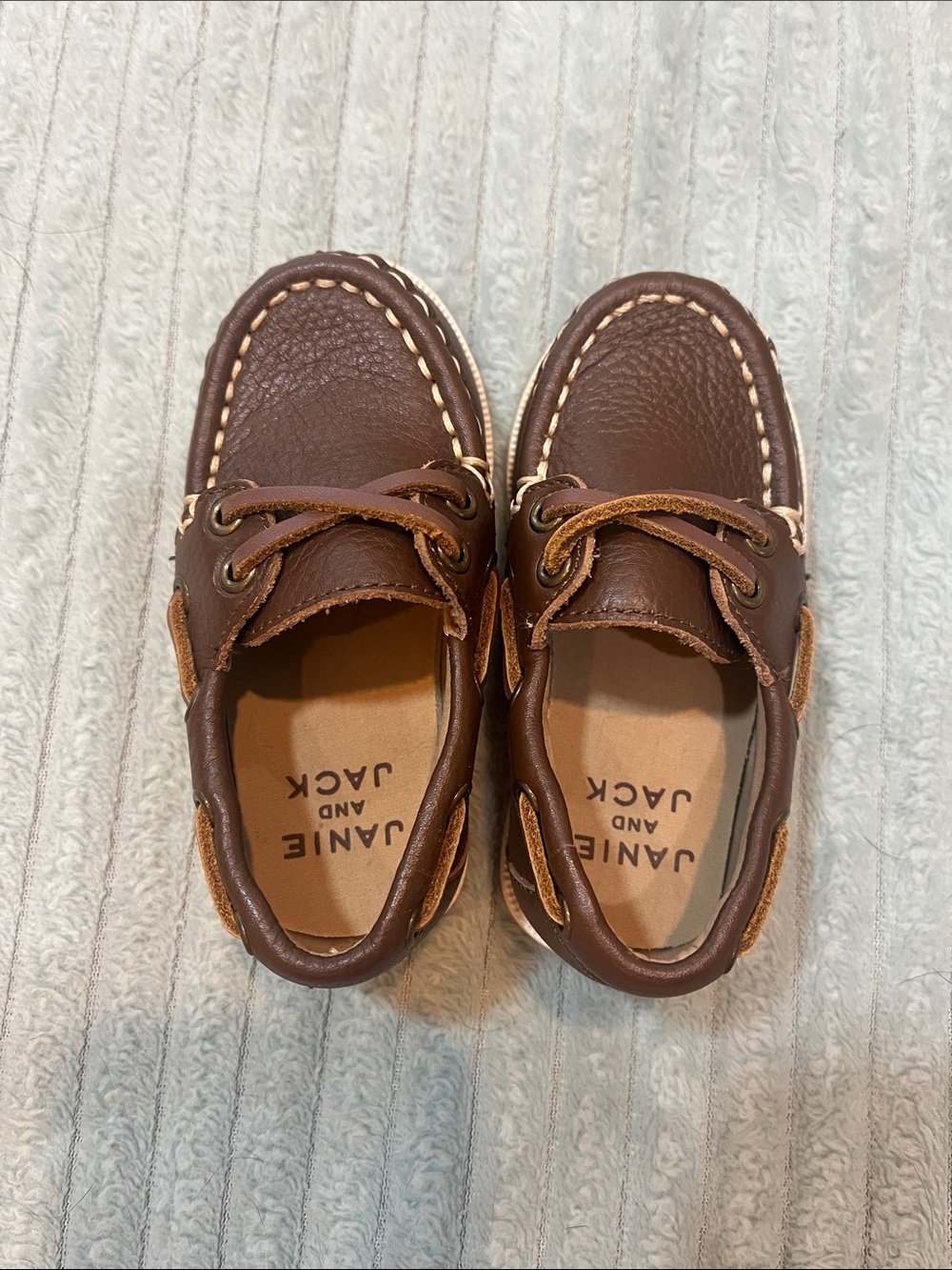Janie and Jack Toddler Brown Leather Moccasin Boat Shoes